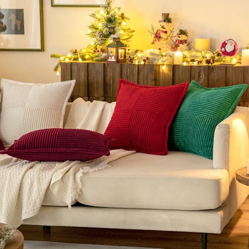MIULEE 12x12 Dark Green Corduroy Throw Pillow Covers (2 Pack) - 100% Polyester