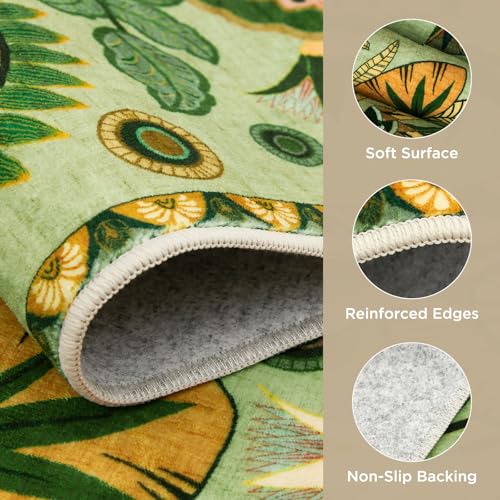 Joydeco 8x10 Sage Green Floral Boho Washable Area Rug for Living Room & Bedroom