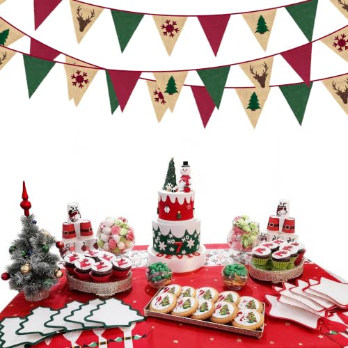 Pinkblume Red Green Deer Christmas Burlap Banner 24ft Party Decorations