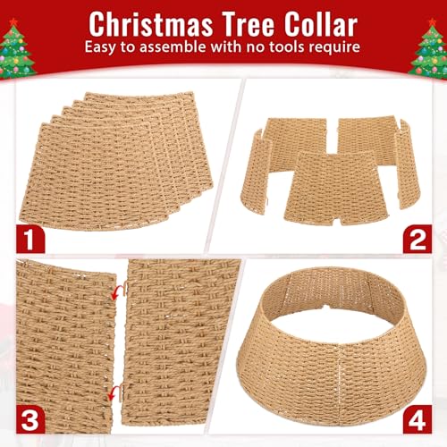 Bribay Natural Wicker Woven Christmas Tree Collar 28 Inch - 4 Pack