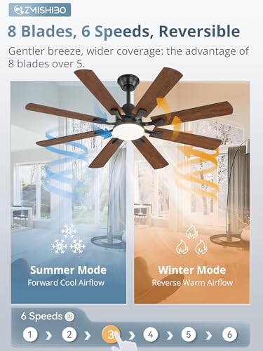 ZMISHIBO 52 Inch Black Ceiling Fan with Light and Remote Control