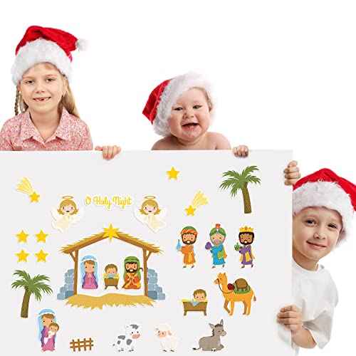 Yinder 26 Pcs Nativity Manger Scene Magnet Decal Set Magnetic Car Christmas Decorations Christmas Car Refrigerator Nativity Scene Magnets for Educational Learning Activities Door(Classic)