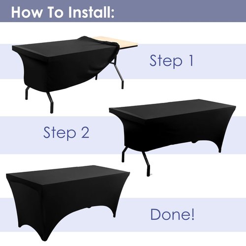 Craft And Party 2 Pack 6ft Black Spandex Tablecloth – Fitted Table Cloths – Stretch Tablecloth Universal Fit for Folding Tables – Wrinkle-Free, Washable – Ideal for Parties, Weddings, Events