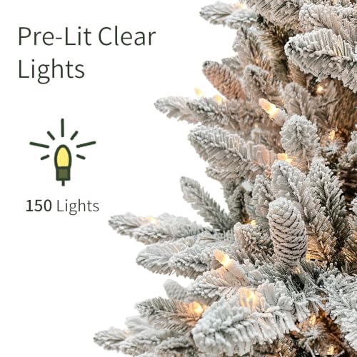 Puleo International 4.5ft Flocked Bennington Fir Pre-Lit Christmas Tree with 150 Clear Lights