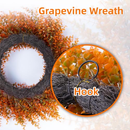 26-Inch Autumn Fall Wreath with Orange Eucalyptus for Front Door & Outdoor Decor