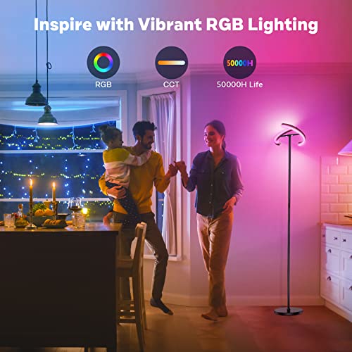 SIBRILLE RGB Floor Lamp - Color Changing Dimmable LED Standing Light with Remote, Modern Tall Lamp for Living Room & Bedroom