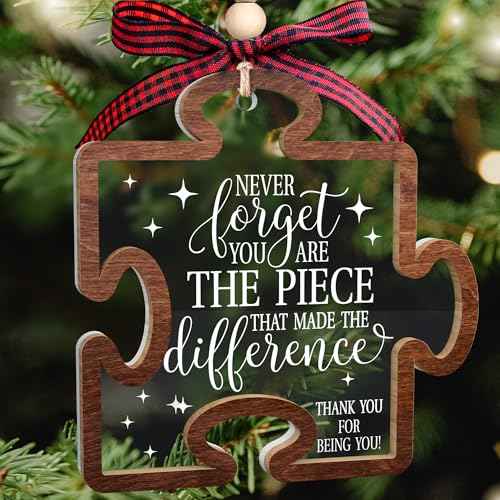 Pawzity Thank You Gifts - Never Forget You are The Piece That Made The Difference Ornaments - Appreciation Gift for Women Coworker Friend Teacher Boss Nurse - Wood Acrylic Thank You Christmas Ornament