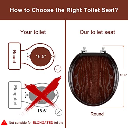 Angel Shield Wooden Toilet Seat - Dark Walnut, Round, Easy Install