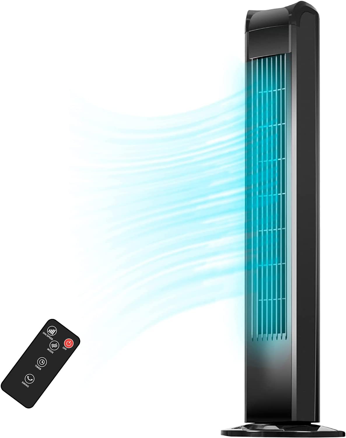 Uthfy Bladeless Tower Fan - 120° Oscillation, Remote Control, 3 Modes, 30 Inch, Black