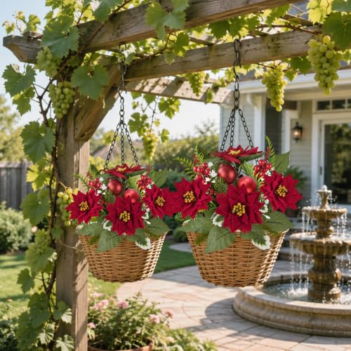 MELAJIA Red Artificial Christmas Poinsettia Bouquet, 2 Pack Holiday Decor