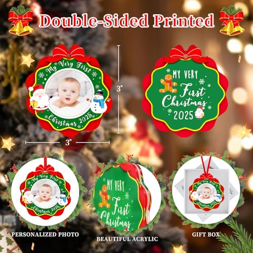 SICOHOME Babys First Christmas Ornament 2025 - My Very First Christmas Picture Frame Ornament Acrylic Newborn Baby 1st Christmas Ornament Photo Frame Girl Boy for Son Daughter Grandson Granddaughter