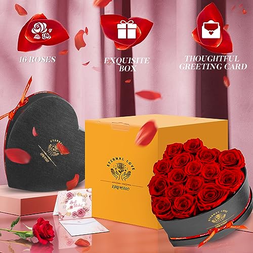 Impouo 16-Piece Preserved Red Roses Gift Box for Women, Long-lasting Forever Flowers