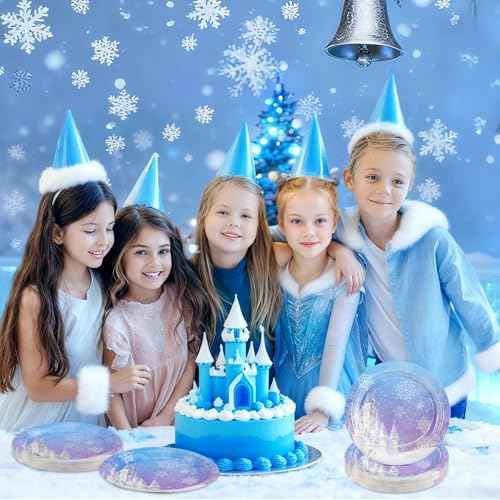 30 Pcs Frozen Plates, 9inch Winter Snowflake Paper Plates Christmas Dessert Dinner Plate for Winter Wonderland Party, Frozen Birthday