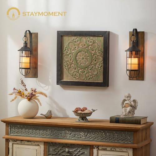 Farmhouse Wall Candle Sconce Set with Black Lanterns - Decorative Wall Mounts for Candles