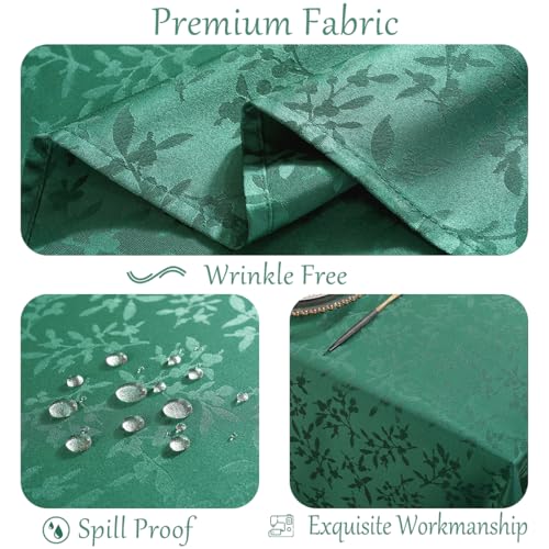 SASTYBALE 60x120 in Christmas Tablecloth - Green Jacquard Holly Berries Wrinkle-Free