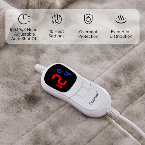 Guohaoi Light Grey 90x100 Inch Faux Rabbit Fur Heated Blanket Electric Throw