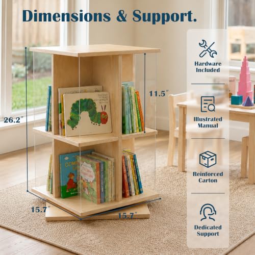 Kids Rotating Bookshelf 2-Tier - 360° Spin Preschool Storage Unit