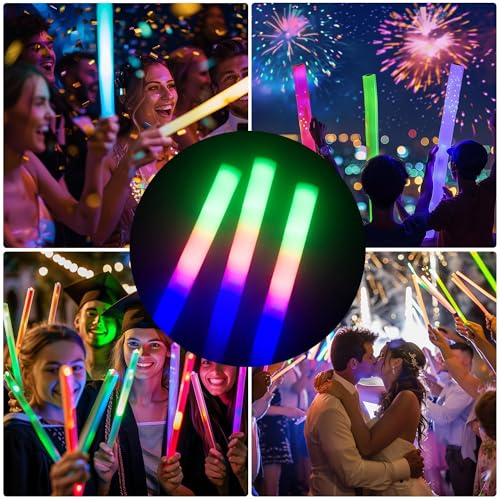 55 Pcs LED Foam Glow Sticks Bulk with 3 Flashing Modes for Parties & Events - Safe, Reusable