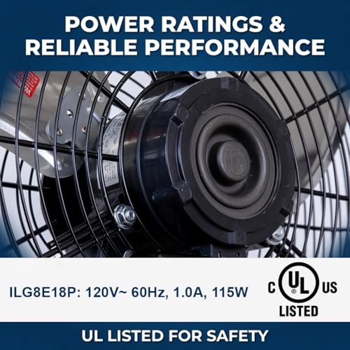 18 Inch Wall Mount Fan - High Velocity Metal Fan with 3 Speeds & 360° Tilt