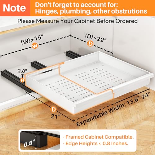 White 2-Pack Expandable Pull Out Cabinet Organizer for Framed Cabinets, 13.6-24" Wide & 21" Deep