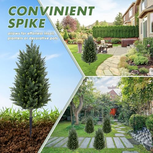 2pcs 3FT Artificial Cedar Topiary Trees with Ground Spikes - UV-Resistant Outdoor & Indoor Decor
