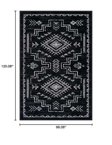 8x10 Washable Western Area Rug - Black & White Tribal Design - STARUIA, Living Room & Bedroom Decor