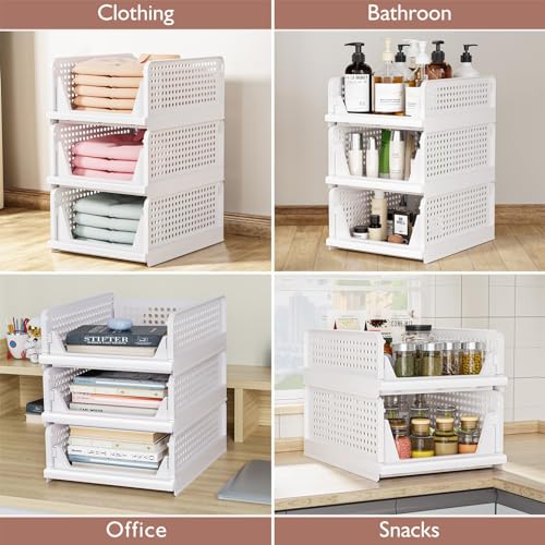CTSNSLH 5 Pack Stackable Closet Storage Boxes - Multi-Functional Wardrobe Organizers