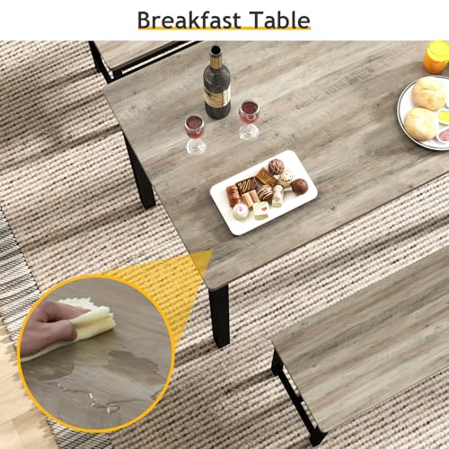 Light Grey 43-Inch Dining Table Set with 2 Benches for 4, Modern Space-Saving Kitchen Furniture