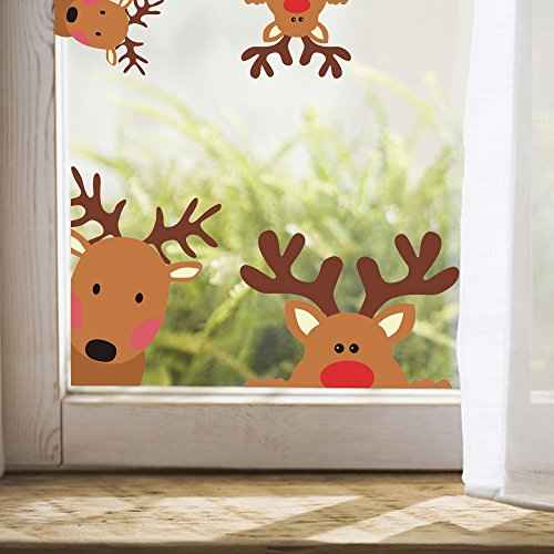TOARTi Reindeer Window Decals, Adorable Wall Stickers for Nursery Car Decor, Lovely Christmas Home Decorations, 10 Count