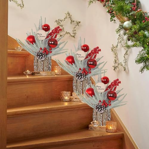 Demiuko Mini Christmas Tree with Ball Decoration, Tabletop Holiday Centerpiece