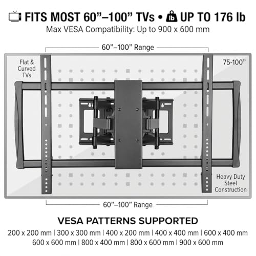 Heavy Duty Full Motion TV Wall Mount for 60-100 Inch Flat & Curved TVs
