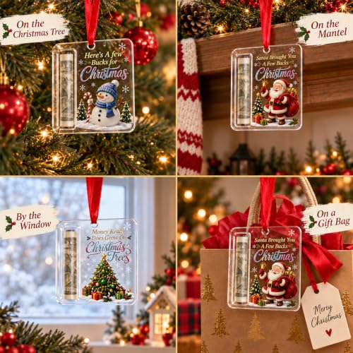 Christmas Cash Gift Ornaments 3-Pack – Acrylic Money Holder Ornaments Set