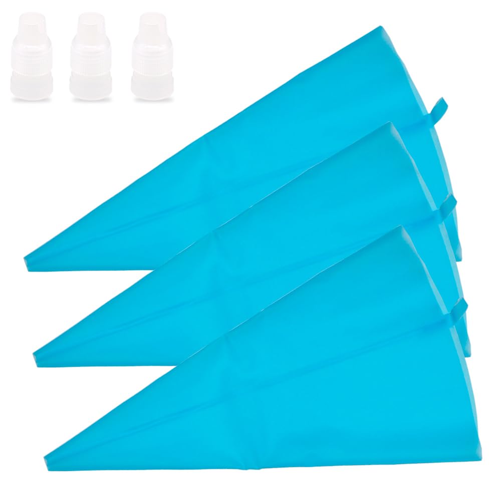 18 Inch Reusable Icing Bags 3-Pack Silicone Piping Bags, Large Pastry Bags Cake Decorating Icing Piping Bags, Baking Dessert Piping Bag with 3 Icing Couplers for Standard Tips, Blue