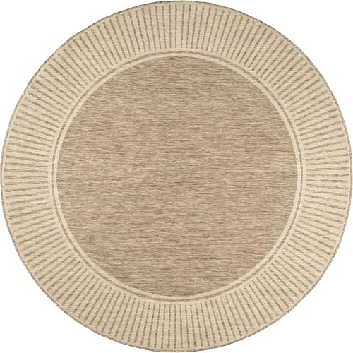 Outdoor Indoor-Outdoor Area Rug 7' Round Bordered Polypropylene Durable Rug