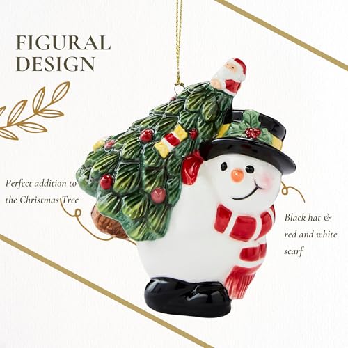 Spode Snowman Ornament - Christmas Tree Carrying Small Tree with Bow (Snowman variant)