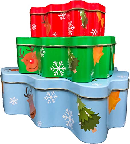 ALEF Christmas Holiday Nesting Tins Set of 3 - Tree Design, Santa, Snowman & Penguin