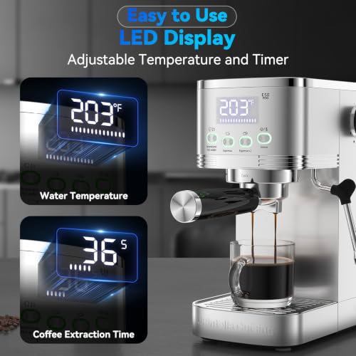URintells Cuising Compact Stainless Steel Espresso Machine 20 Bar with Adjustable Temp