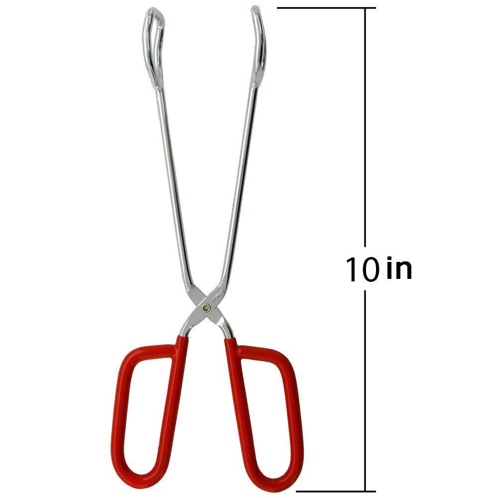 Hiash 10-Inch Heavy Duty Stainless Steel Kitchen Tongs - Non-Slip Comfortable Red Grip, Scissor Design, Heat Resistant for BBQ and Cooking, Set of 3