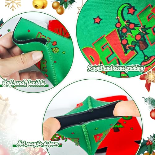 Cinrobiye Green Christmas Can Cooler Sleeves 24 Pack Reusable Holiday Beverage Holders
