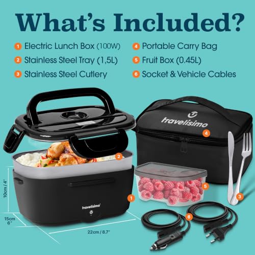 Black Electric Lunch Box 1.5L Portable Food Warmer 100W for Travel & Work