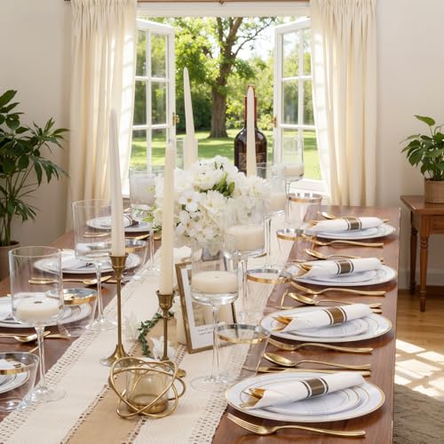 White and Gold Disposable Dinnerware Set for 50 Guests - 350 Pieces