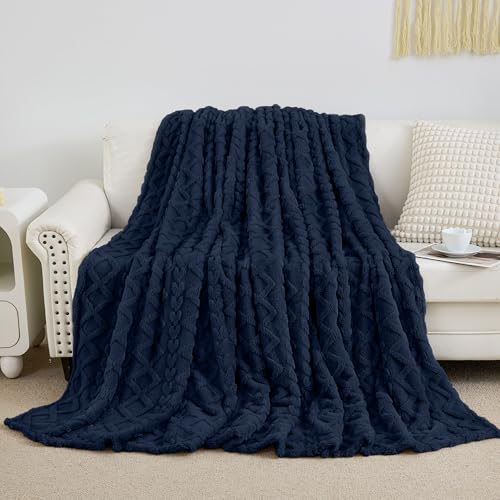 Aganear Navy Fleece Throw Blanket 60x80 Inches for Couch & Sofa