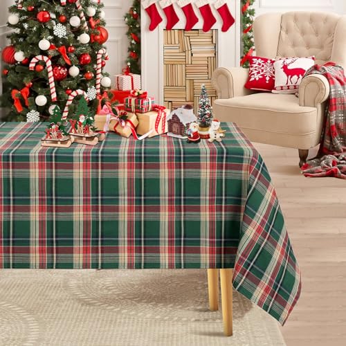 PakiInno Green Buffalo Plaid Christmas Tablecloth 57x120 Inch Rectangular Farmhouse Holiday Decor