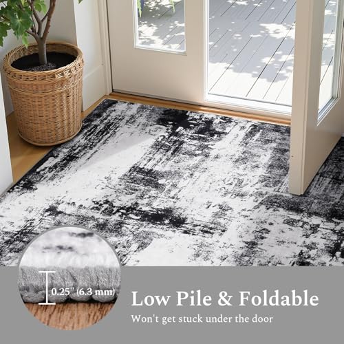 Rugflix 8x10 Black Grey Abstract Washable Area Rug - Modern, Soft & Non-Slip
