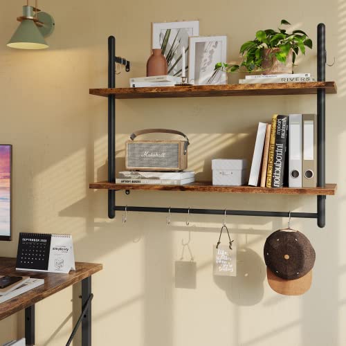 Bestier 31" Industrial Pipe Wall Shelf with Towel Bar, Rustic Brown