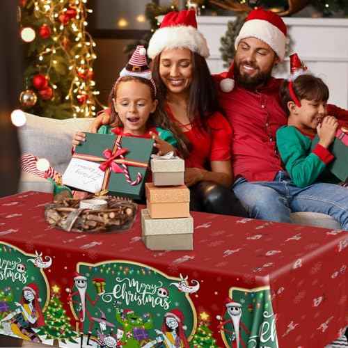 3 Pack Christmas Nightmare Tablecloths Nightmare Christmas Party Decorations Green Red Tree Xmas Nightmarer Table Cover for Xmas Winter Holiday Birthday Party Supplies