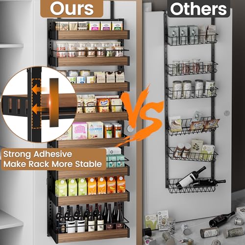 POKIPO 8-Tier Over The Door Pantry Organizer Black - Wall Mount & Hanging Spice Rack with Adjustable Baskets