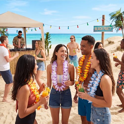 120 Counts Hawaiian Leis Bulk - Colorful Tropical Flower Party Favors for Kids & Adults