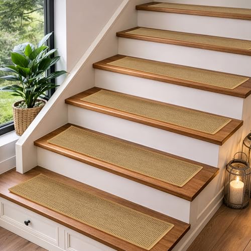 15 Pack Non Slip Stair Treads for Wooden Steps - Peel & Stick Carpet Runners