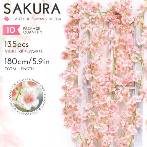 YRIOWMI 10-Pack 59FT Pink Cherry Blossom Garland for Wedding & Home Decor
